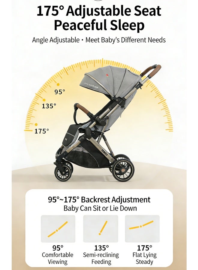 كيديليو عربة أطفال قابلة للعكس، مزودة بنظام امتصاص صدمات ممتاز، إمكانية توجيه الطفل للأمام أو للخلف، مظلة واسعة، حزام أمان بخمس نقاط، مقبض قابل للعكس، سهلة الطي، مناسبة للأطفال من عمر 0 ​​إلى 48 شهرًا، لون أسود - Image 4